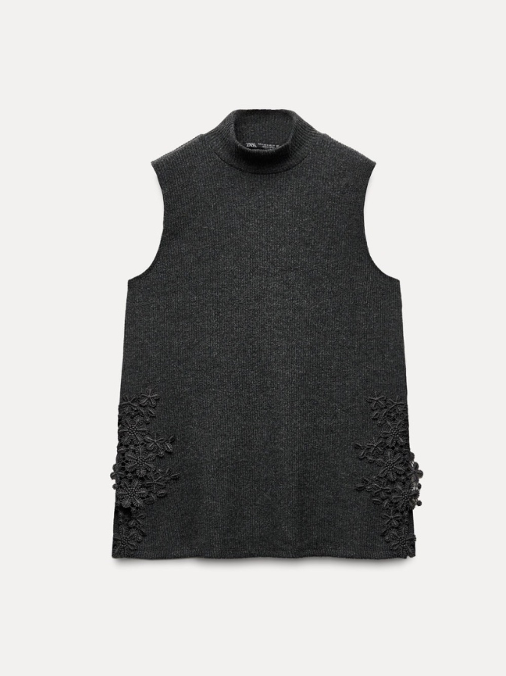 NWT ZARA Sleeveless Mock Neck Knit Top in Dark Gray